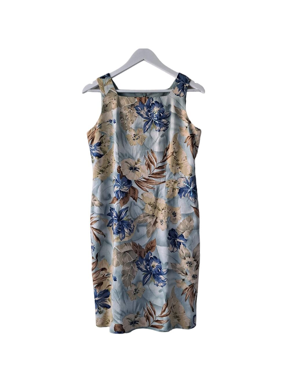 Positive Attitude Blue & Brown Beaded Sequin Sheath Linen Sheath Dress - Size 6